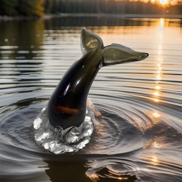 Dynasty Gallery Whale Tail Handcrafted Art Glass Decorative Figurine Ocean - Picture 1 of 14